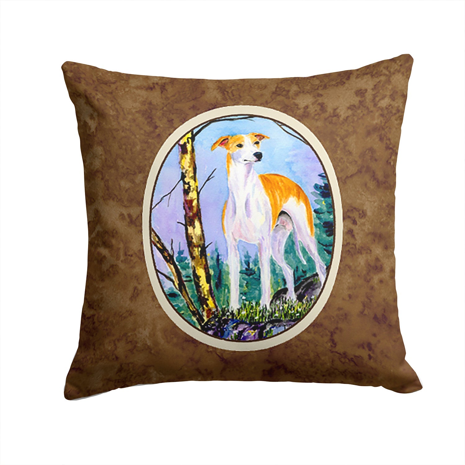 Whippet Decorative Throw Pillow 14x14 Indoor Outdoor Accent Cushion, Fabric Cover with Insert for Sofa, Bed, Porch & Living Room