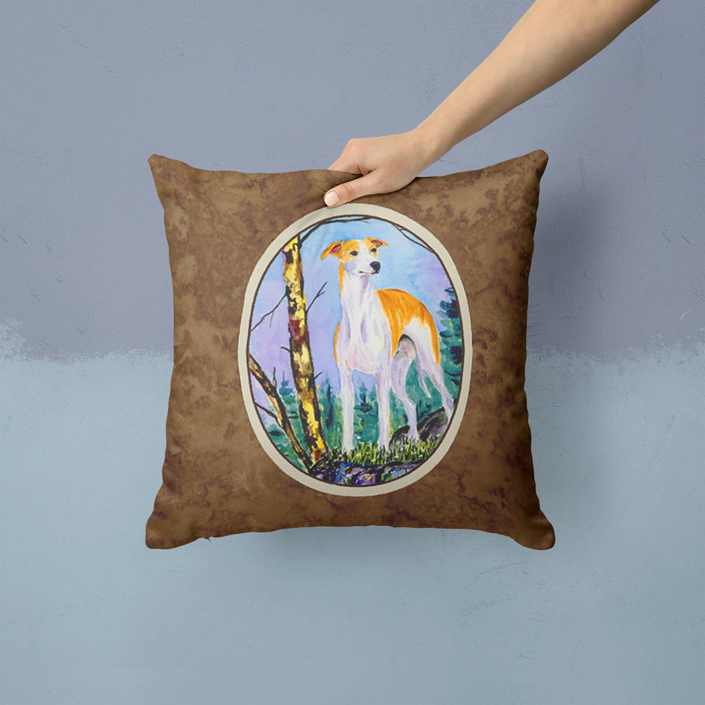 Whippet Decorative Throw Pillow 14x14 Indoor Outdoor Accent Cushion, Fabric Cover with Insert for Sofa, Bed, Porch & Living Room