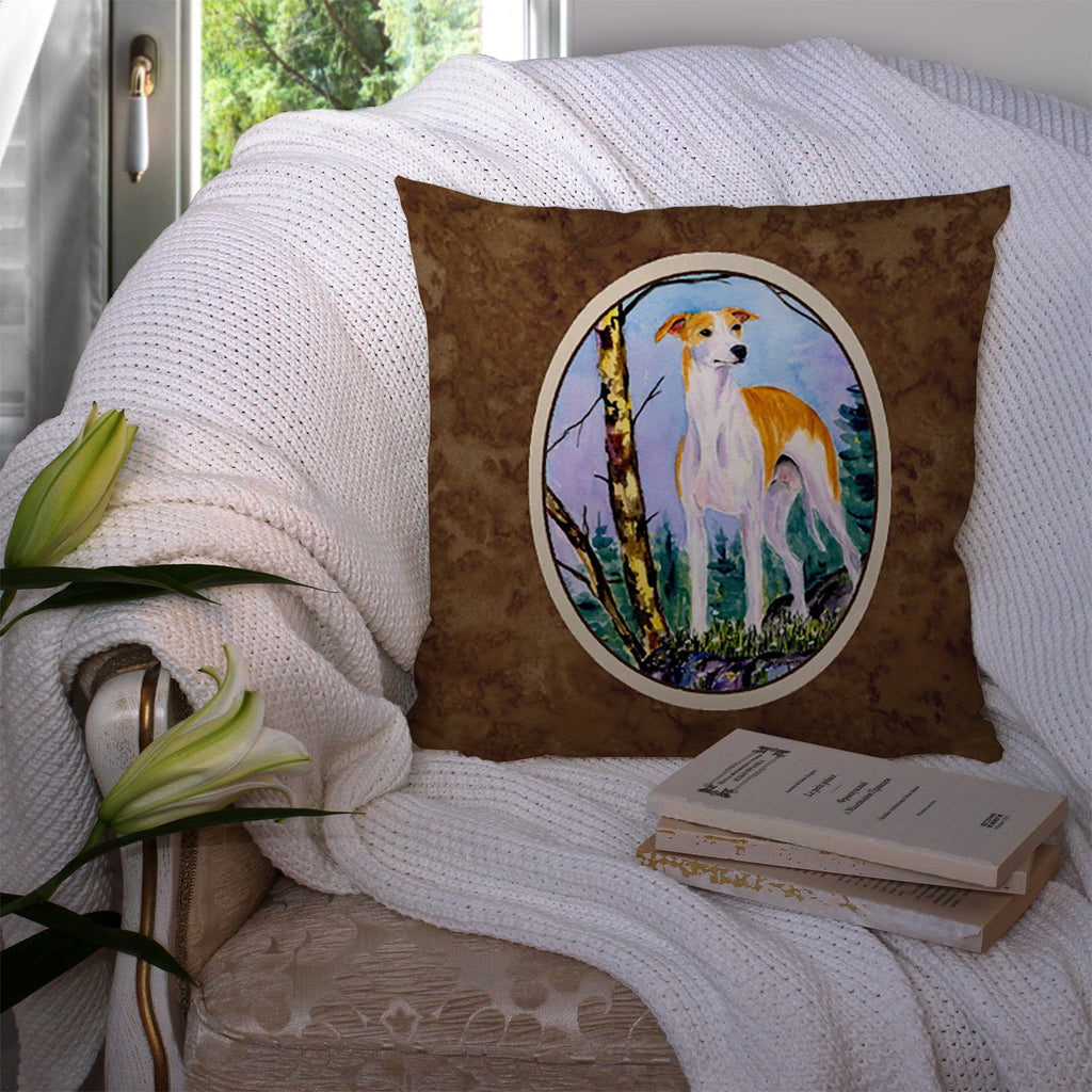 Whippet Decorative Throw Pillow 14x14 Indoor Outdoor Accent Cushion, Fabric Cover with Insert for Sofa, Bed, Porch & Living Room