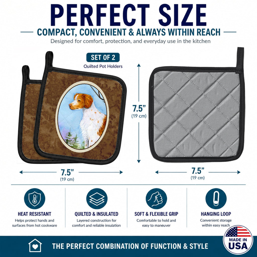 Setter Pot Holder Set of 2 Heat Resistant Quilted Hot Pads 7.5 x 7.5 Inch, Insulated Kitchen Trivets for Cooking & Baking