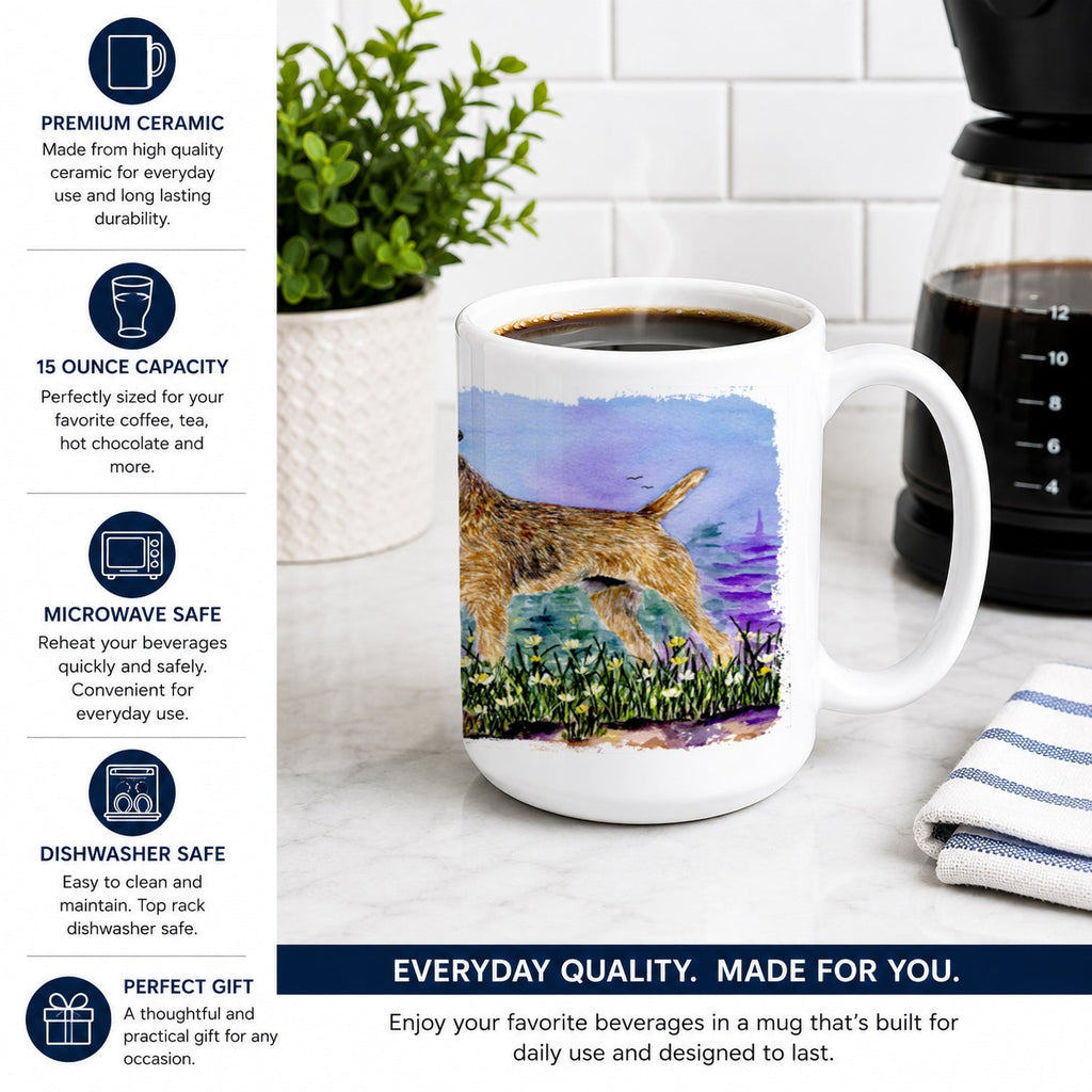 Border Terrier Ceramic Coffee Mug 15 oz Decorative Large C Handle Mug Cup for Tea, Cocoa Hot Chocolate