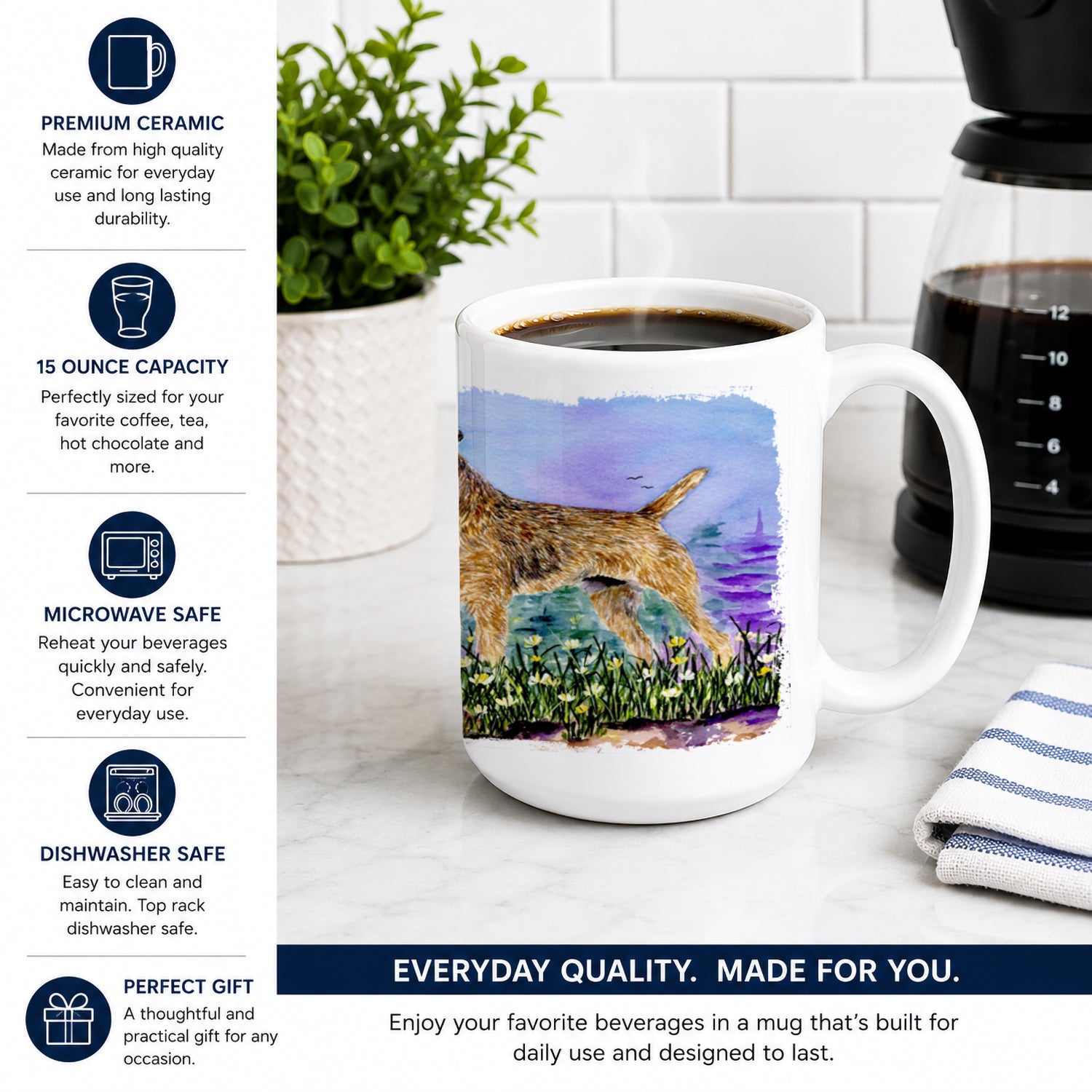 Border Terrier Ceramic Coffee Mug 15 oz Decorative Large C Handle Mug Cup for Tea, Cocoa Hot Chocolate