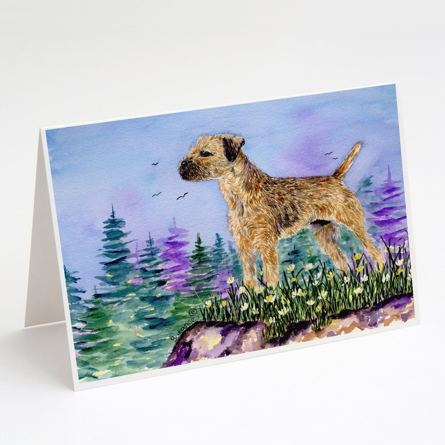 Border Terrier Greeting Cards Pack of 8 Blank Cards with Envelopes Whimsical A7 Size 5x7
