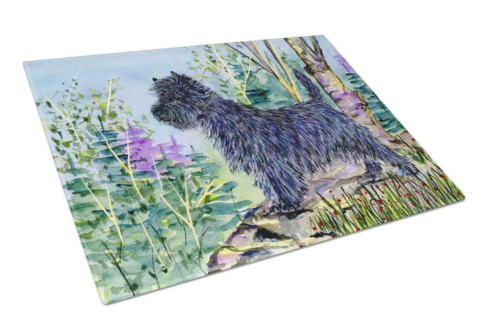 Cairn Terrier Cutting Board Tempered Glass Kitchen Cutting Surface, Heat Resistant Chopping, Non-Slip Feet, Food Prep & Serving