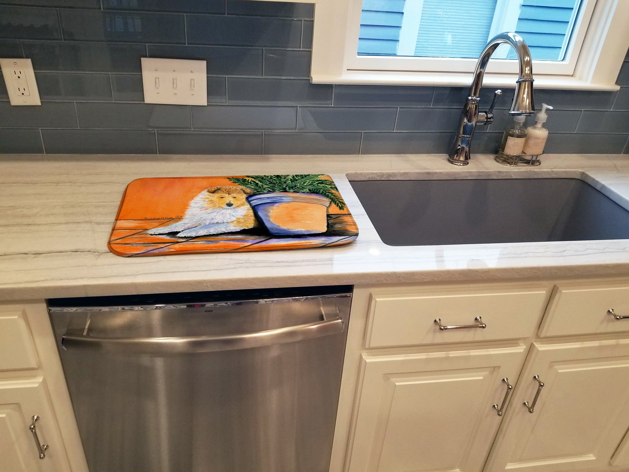 Sheltie Dish Drying Mat Absorbent Dish Drying Mat Pad for Kitchen Counter Dish Drainer Mat for Countertop, 14 x 21", Multicolor