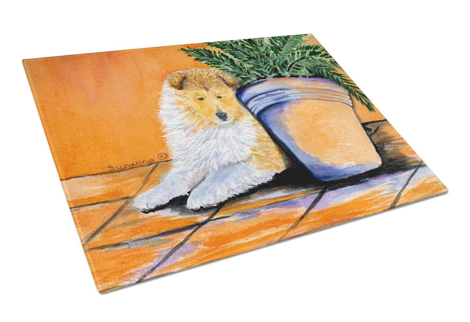 Sheltie Cutting Board Tempered Glass Kitchen Cutting Surface, Heat Resistant Chopping, Non-Slip Feet, Food Prep & Serving