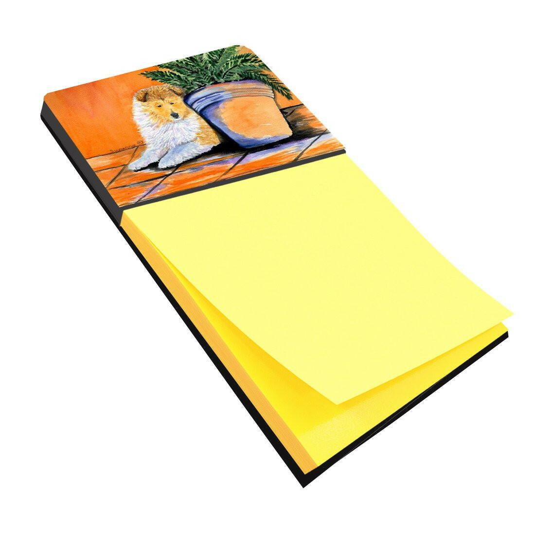 Sheltie Watercolor Sticky Note Holder Refillable Dispenser Desk Accessory 3x3 Pad Gift