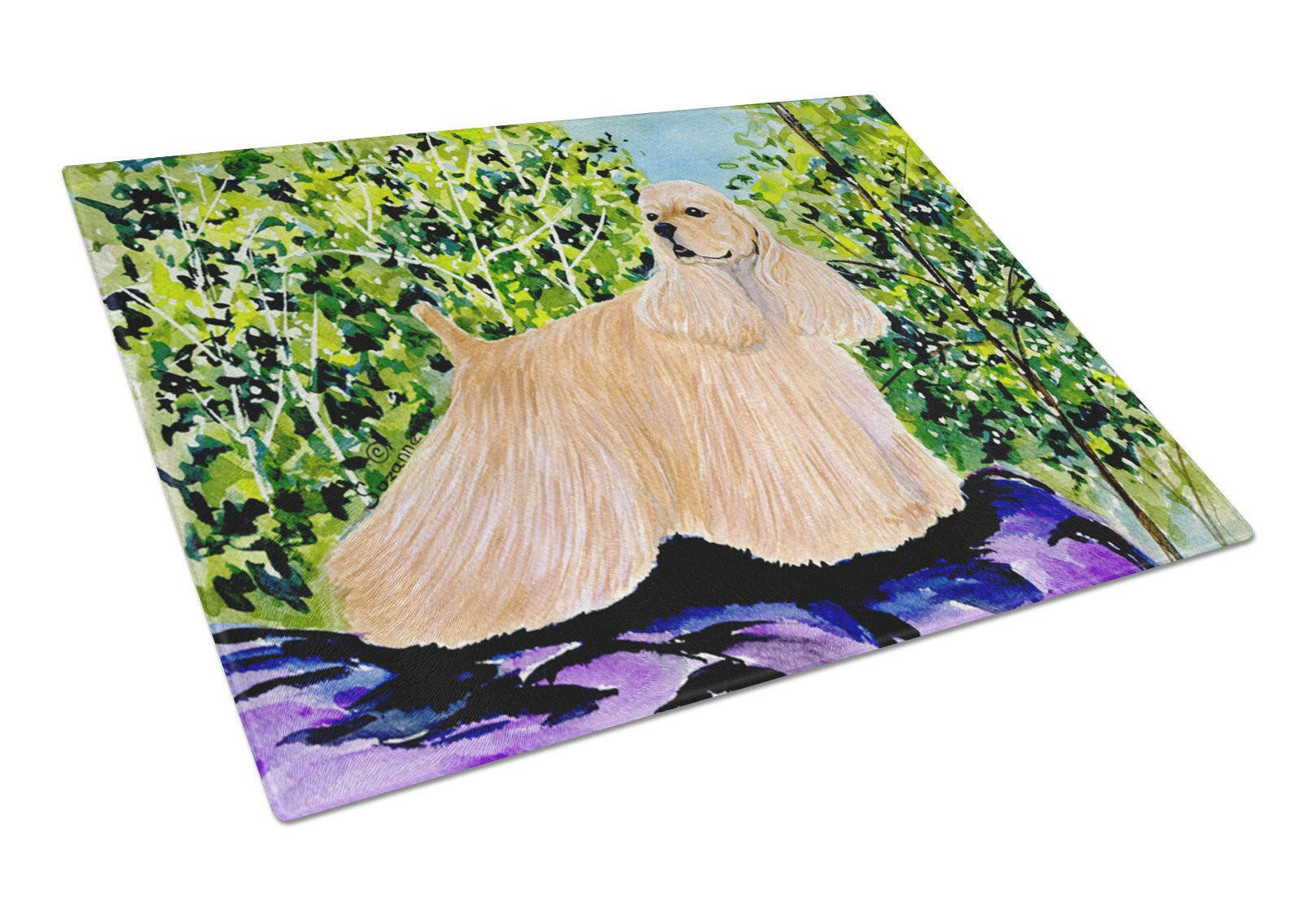 Cocker Spaniel Cutting Board Tempered Glass Kitchen Cutting Surface, Heat Resistant Chopping, Non-Slip Feet, Food Prep & Serving