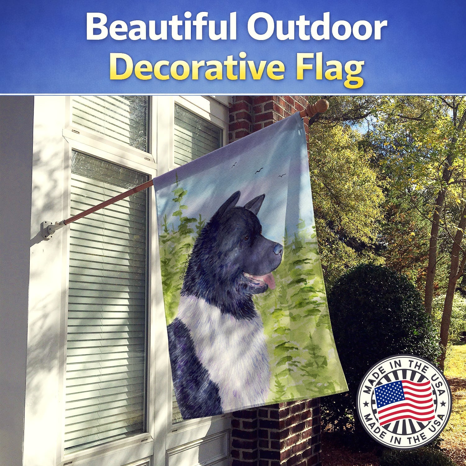 Akita House Flag 28x40 Porch Sleeve Pole Decorative Outside Yard Banner Artwork Wall Hanging, Polyester
