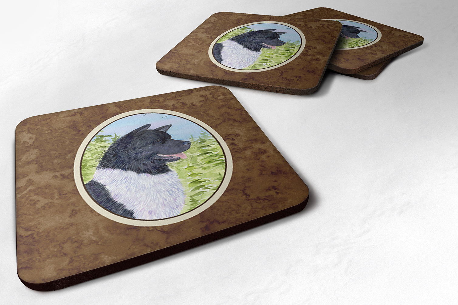 Akita Foam Coasters Set of 4 Cup Coasters for Indoor Outdoor, Tabletop Protection, Anti Slip, Mouse pad Material