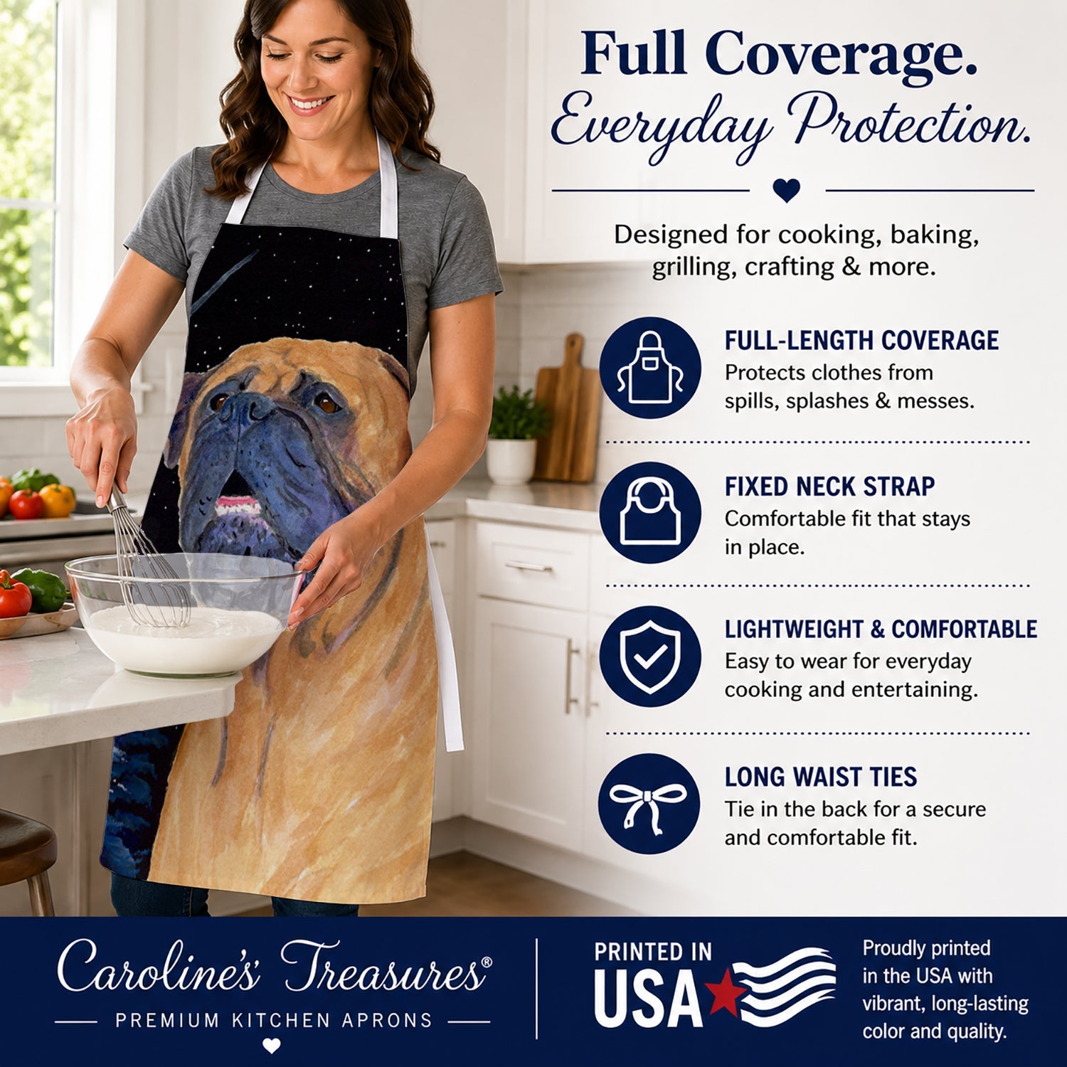 Bullmastiff Apron Cooking Kitchen Server Baking Crafts Gardening for Adult Women Men, Unisex, Large, Multicolor