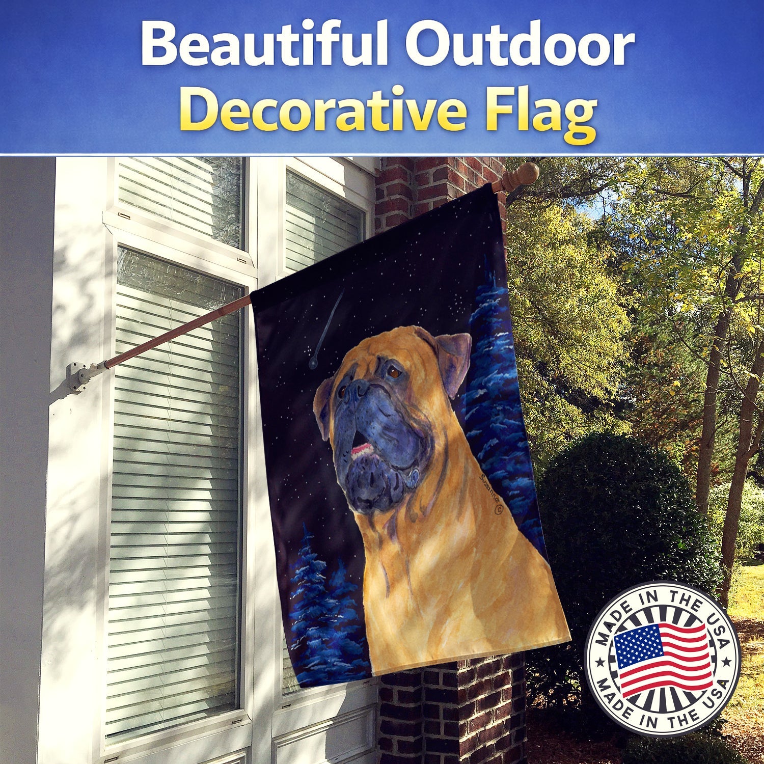 Bullmastiff House Flag 28x40 Porch Sleeve Pole Decorative Outside Yard Banner Artwork Wall Hanging, Polyester