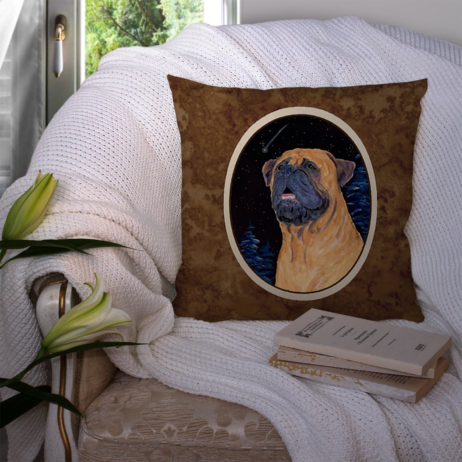 Bullmastiff Decorative Throw Pillow 14x14 Indoor Outdoor Accent Cushion, Fabric Cover with Insert for Sofa, Bed, Porch & Living Room