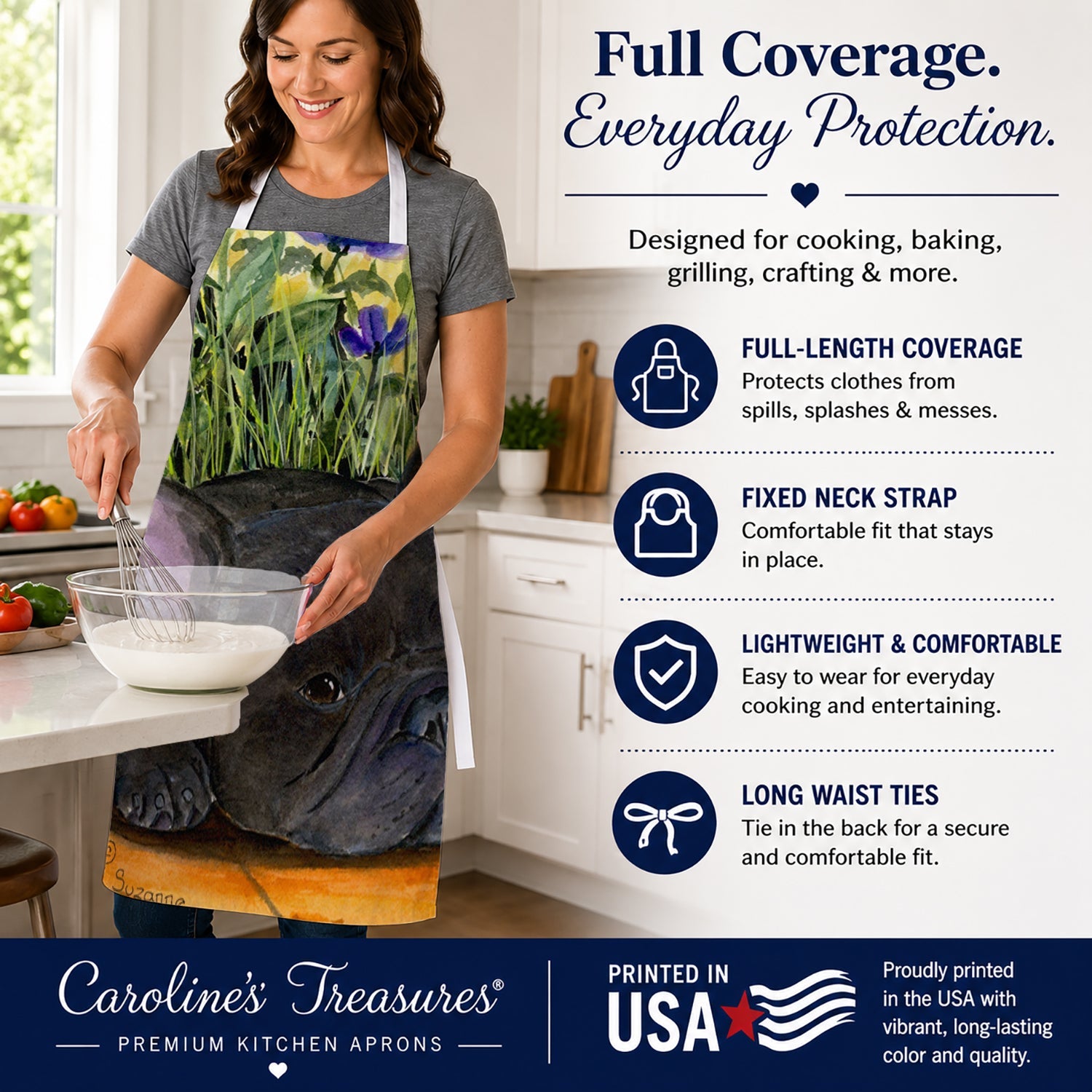 French Bulldog Apron Cooking Kitchen Server Baking Crafts Gardening for Adult Women Men, Unisex, Large, Multicolor