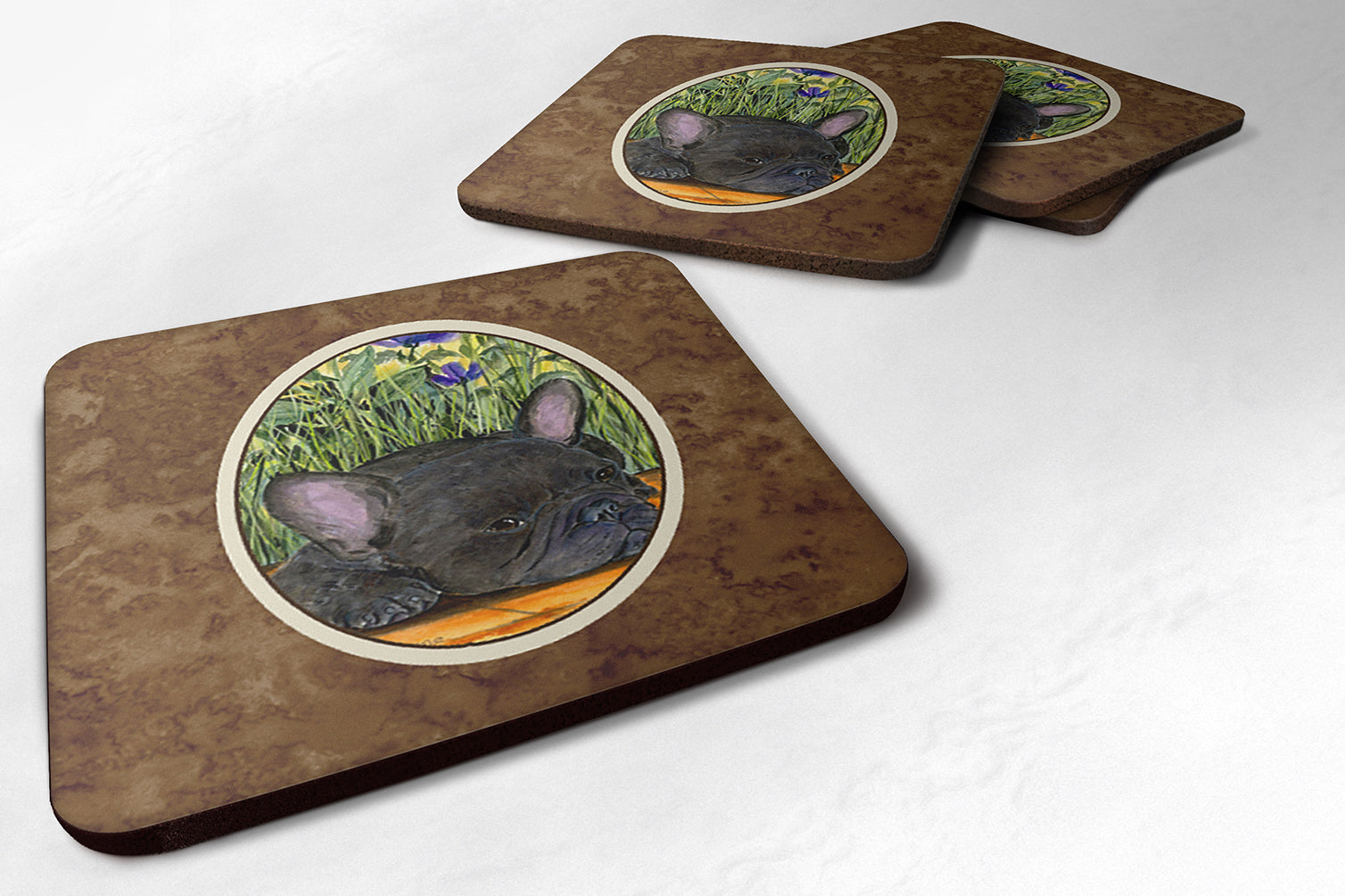 French Bulldog Foam Coasters Set of 4 Cup Coasters for Indoor Outdoor, Tabletop Protection, Anti Slip, Mouse pad Material