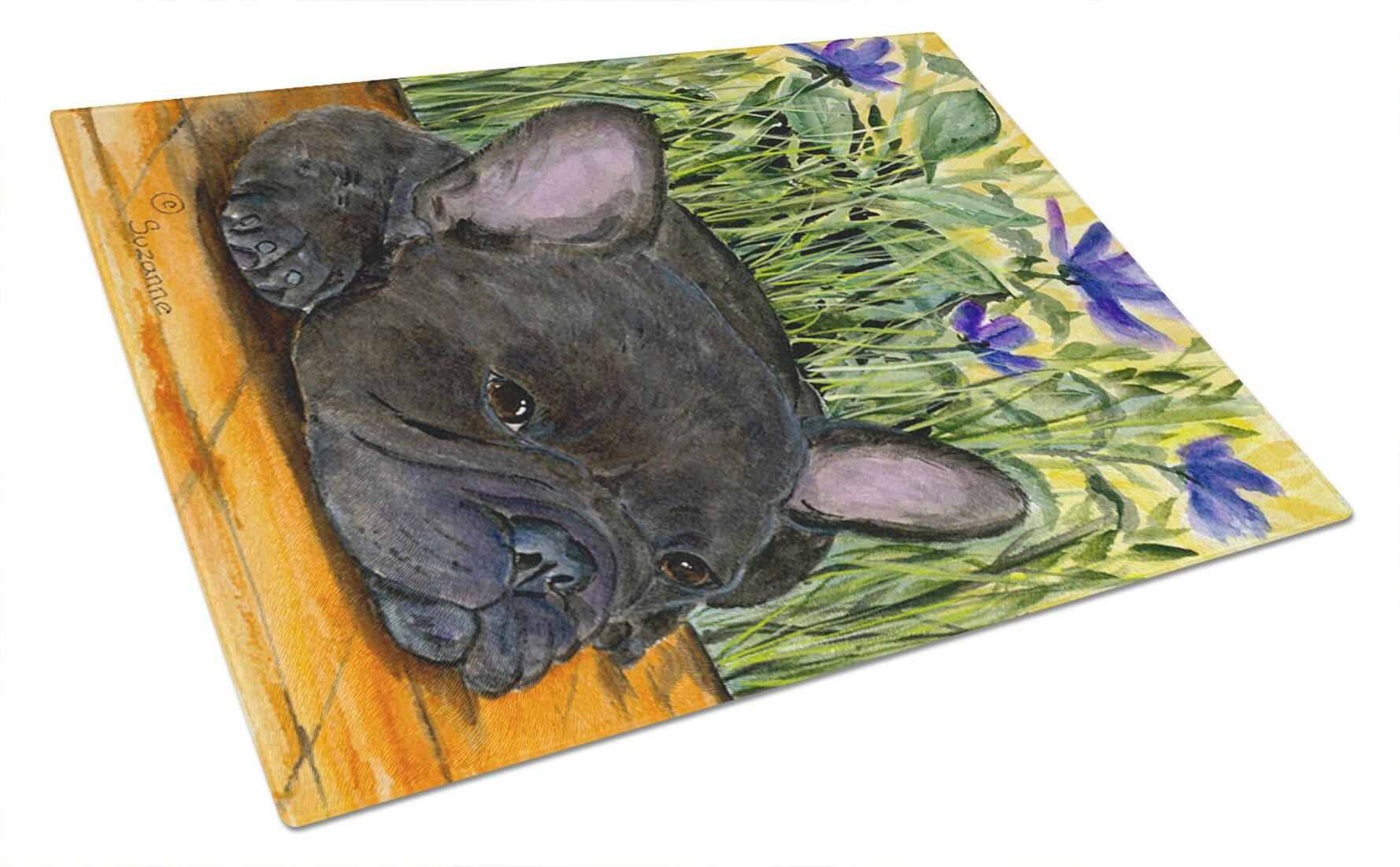 French Bulldog Cutting Board Tempered Glass Kitchen Cutting Surface, Heat Resistant Chopping, Non-Slip Feet, Food Prep & Serving