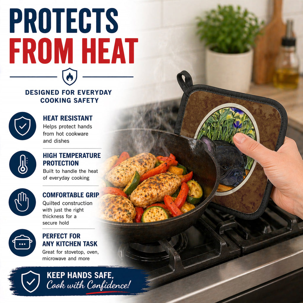 French Bulldog Pot Holder Set of 2 Heat Resistant Quilted Hot Pads 7.5 x 7.5 Inch, Insulated Kitchen Trivets for Cooking & Baking