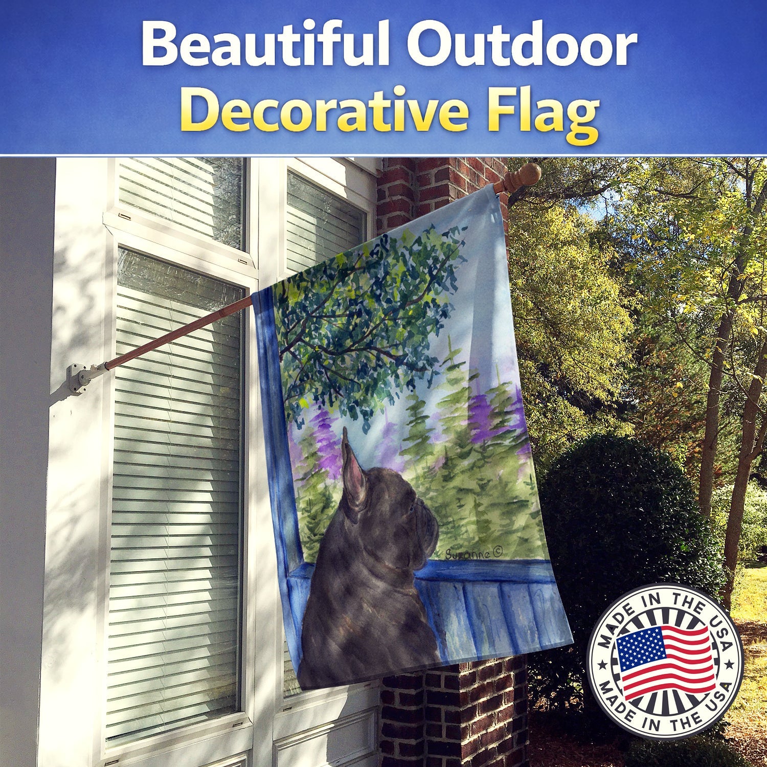 French Bulldog House Flag 28x40 Porch Sleeve Pole Decorative Outside Yard Banner Artwork Wall Hanging, Polyester