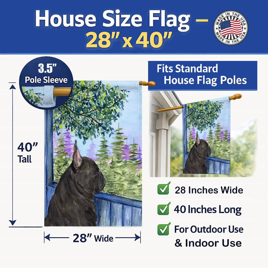 French Bulldog House Flag 28x40 Porch Sleeve Pole Decorative Outside Yard Banner Artwork Wall Hanging, Polyester