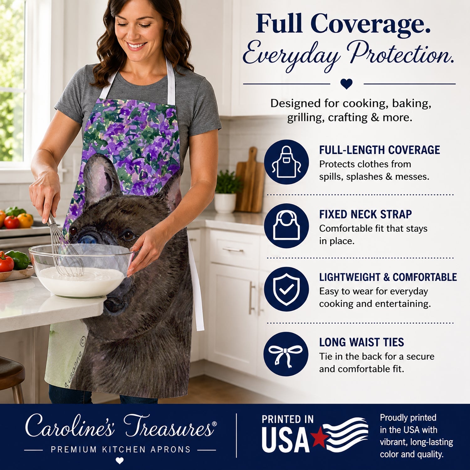 French Bulldog Apron Cooking Kitchen Server Baking Crafts Gardening for Adult Women Men, Unisex, Large, Multicolor