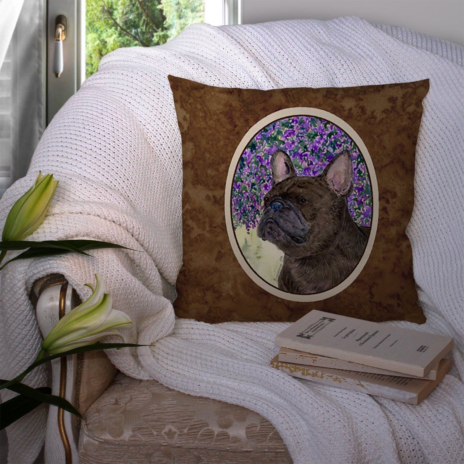 French Bulldog Decorative Throw Pillow 14x14 Indoor Outdoor Accent Cushion, Fabric Cover with Insert for Sofa, Bed, Porch & Living Room