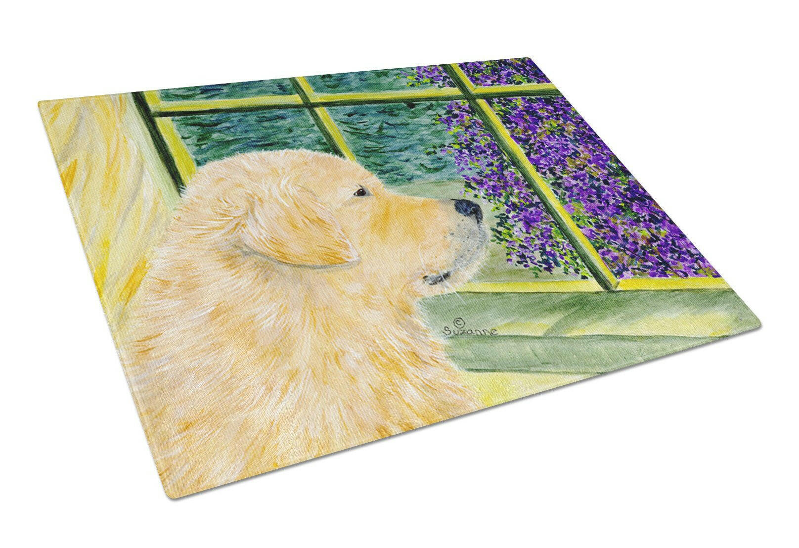 Golden Retriever Cutting Board Tempered Glass Kitchen Cutting Surface, Heat Resistant Chopping, Non-Slip Feet, Food Prep & Serving