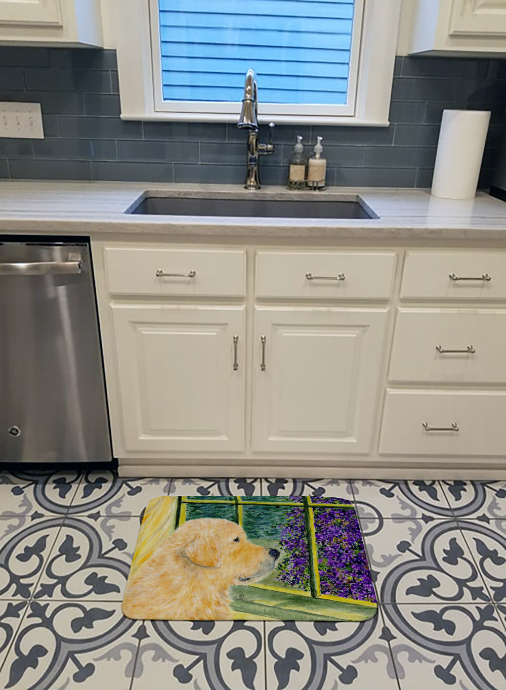 Golden Retriever Memory Foam Kitchen Mat Machine Washable Anti-Fatigue Cushion Comfort Bath or Kitchen Rug