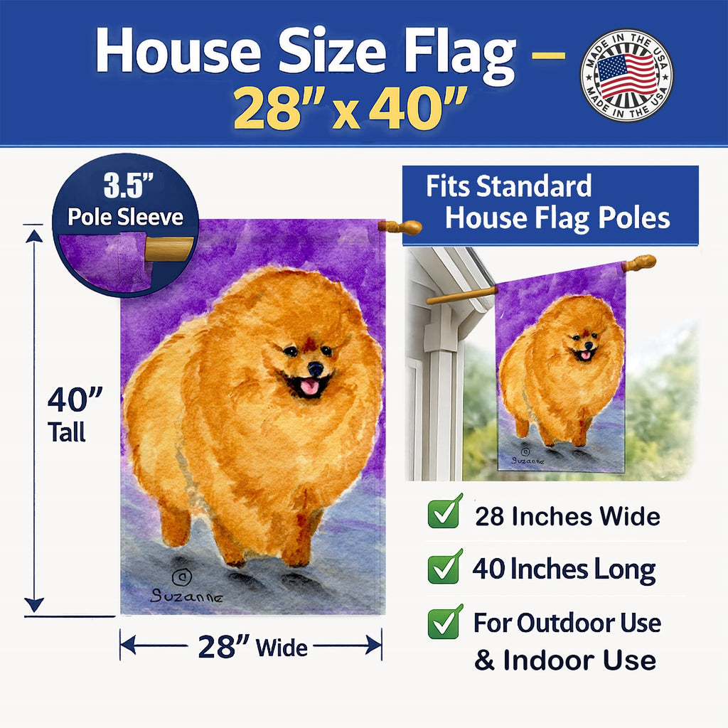 Pomeranian House Flag 28x40 Porch Sleeve Pole Decorative Outside Yard Banner Artwork Wall Hanging, Polyester