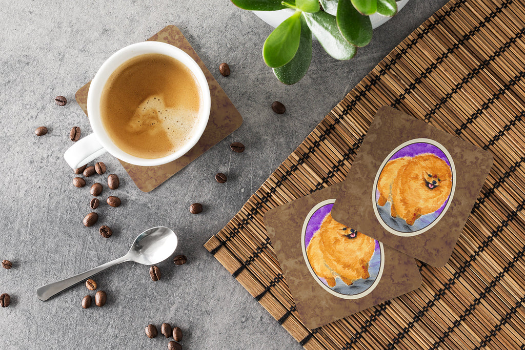 Pomeranian Foam Coasters Set of 4 Cup Coasters for Indoor Outdoor, Tabletop Protection, Anti Slip, Mouse pad Material
