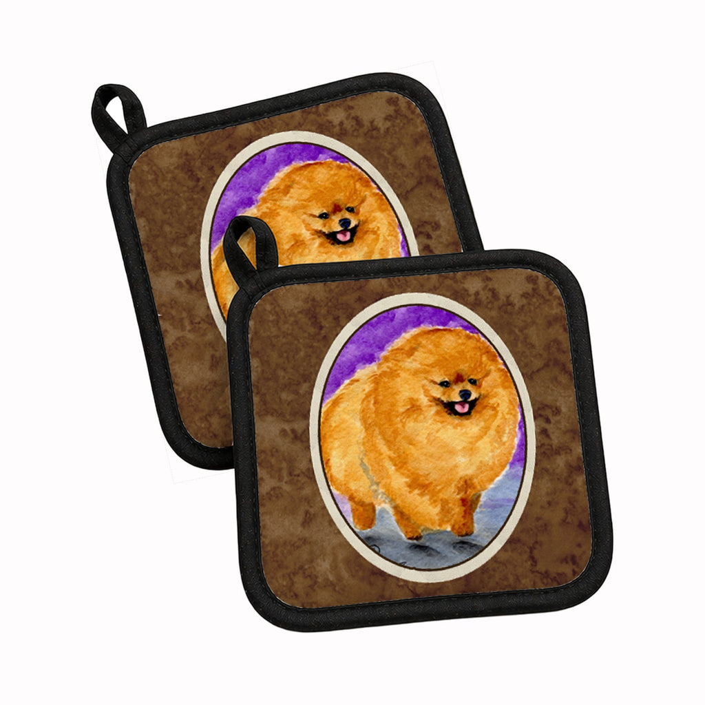 Pomeranian Pot Holder Set of 2 Heat Resistant Quilted Hot Pads 7.5 x 7.5 Inch, Insulated Kitchen Trivets for Cooking & Baking