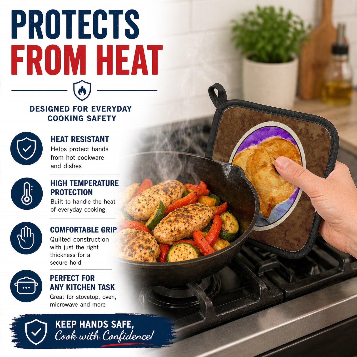 Pomeranian Pot Holder Set of 2 Heat Resistant Quilted Hot Pads 7.5 x 7.5 Inch, Insulated Kitchen Trivets for Cooking & Baking
