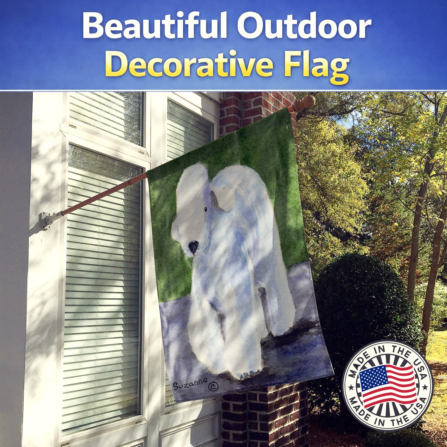 Bedlington Terrier House Flag 28x40 Porch Sleeve Pole Decorative Outside Yard Banner Artwork Wall Hanging, Polyester