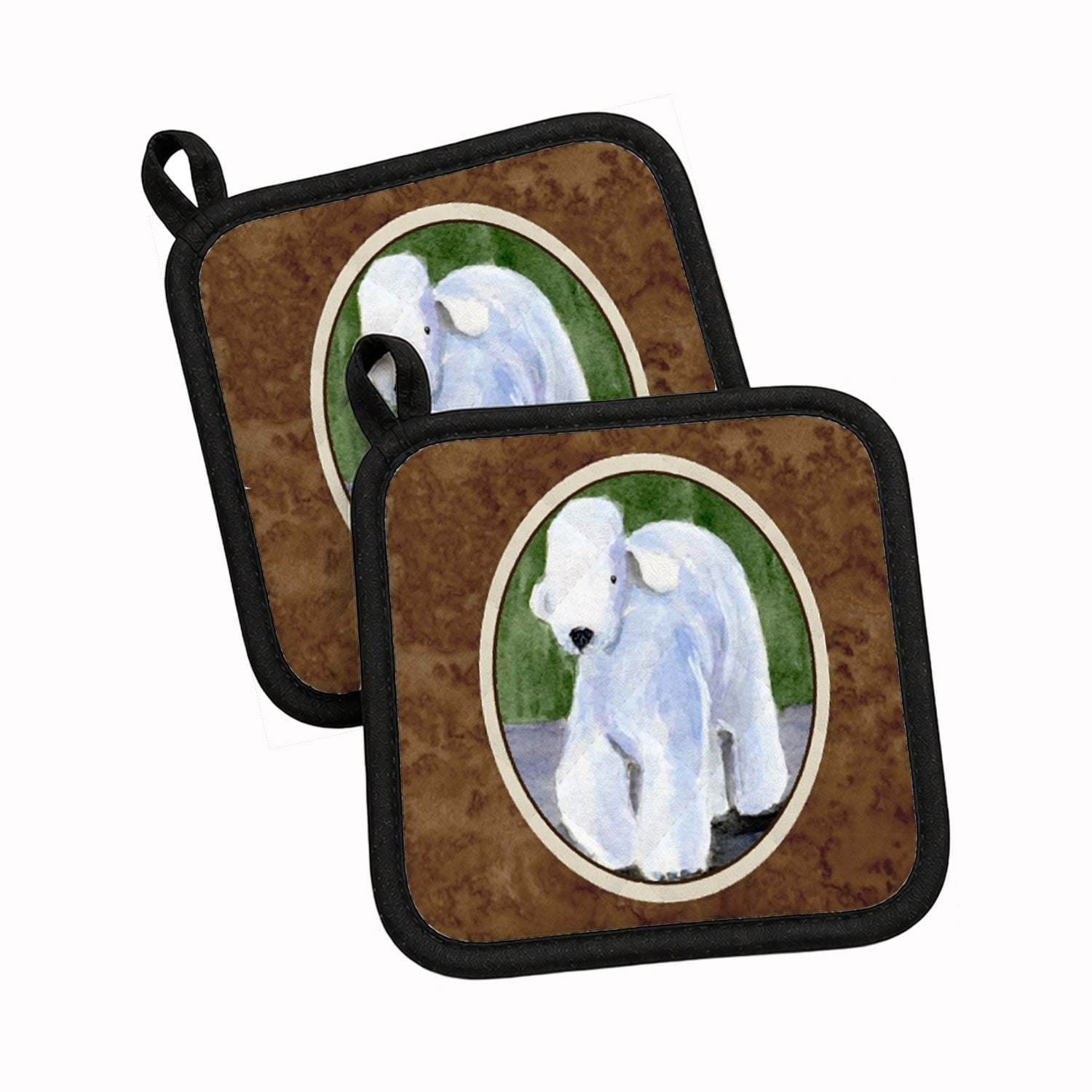 Bedlington Terrier Pot Holder Set of 2 Heat Resistant Quilted Hot Pads 7.5 x 7.5 Inch, Insulated Kitchen Trivets for Cooking & Baking