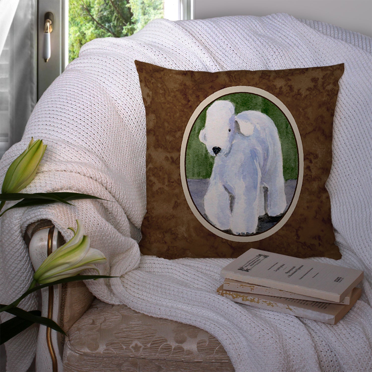 Bedlington Terrier Decorative Throw Pillow 14x14 Indoor Outdoor Accent Cushion, Fabric Cover with Insert for Sofa, Bed, Porch & Living Room