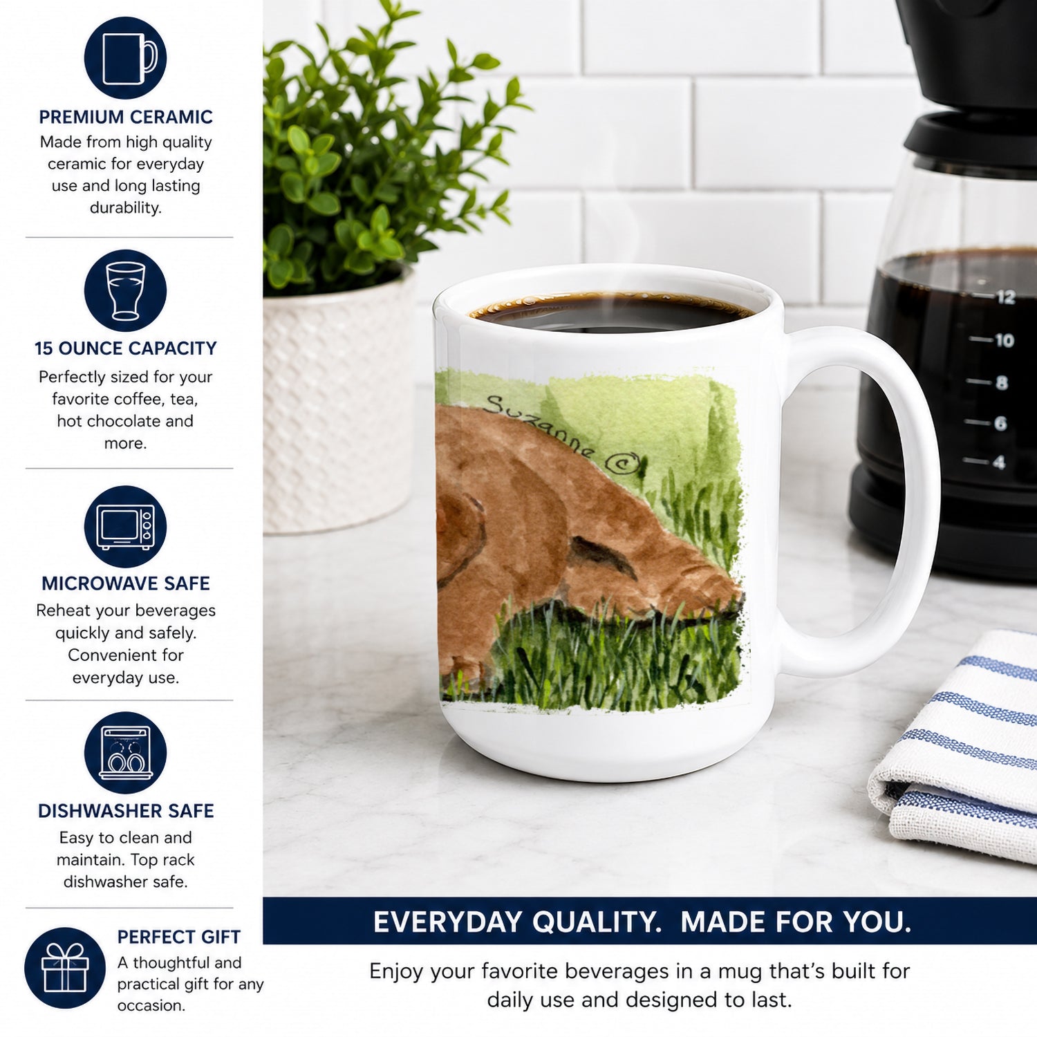 Curly Coated Retriever Ceramic Coffee Mug 15 oz Decorative Large C Handle Mug Cup for Tea, Cocoa Hot Chocolate