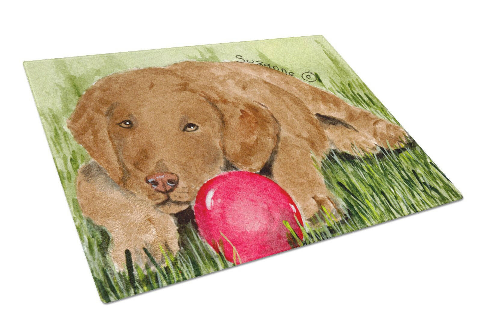 Curly Coated Retriever Cutting Board Tempered Glass Kitchen Cutting Surface, Heat Resistant Chopping, Non-Slip Feet, Food Prep & Serving