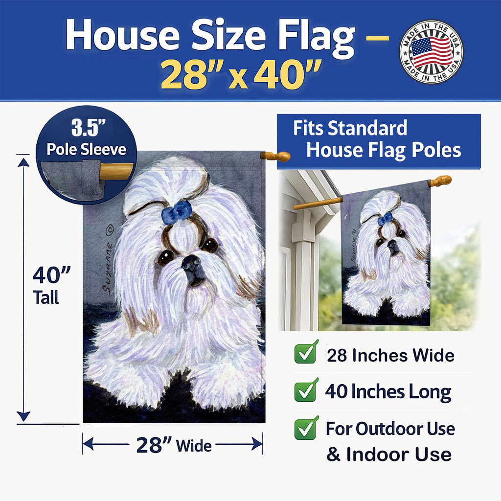 Shih Tzu House Flag 28x40 Porch Sleeve Pole Decorative Outside Yard Banner Artwork Wall Hanging, Polyester