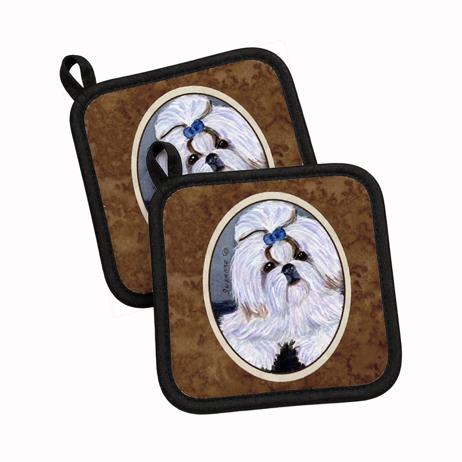 Shih Tzu Pot Holder Set of 2 Heat Resistant Quilted Hot Pads 7.5 x 7.5 Inch, Insulated Kitchen Trivets for Cooking & Baking