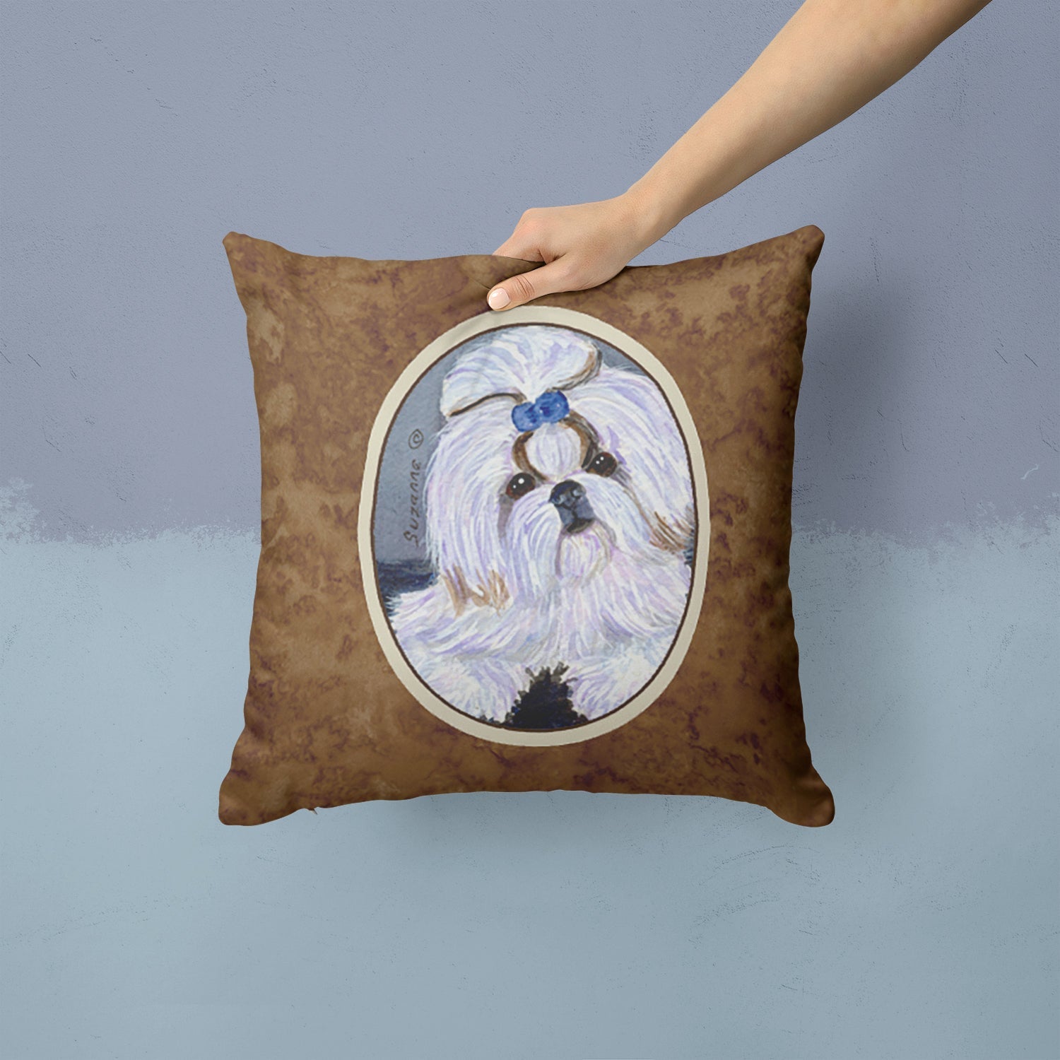 Shih Tzu Decorative Throw Pillow 14x14 Indoor Outdoor Accent Cushion, Fabric Cover with Insert for Sofa, Bed, Porch & Living Room