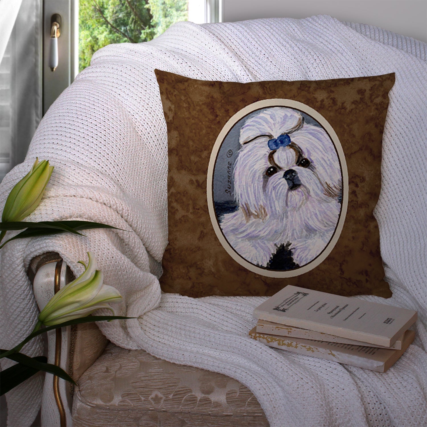 Shih Tzu Decorative Throw Pillow 14x14 Indoor Outdoor Accent Cushion, Fabric Cover with Insert for Sofa, Bed, Porch & Living Room
