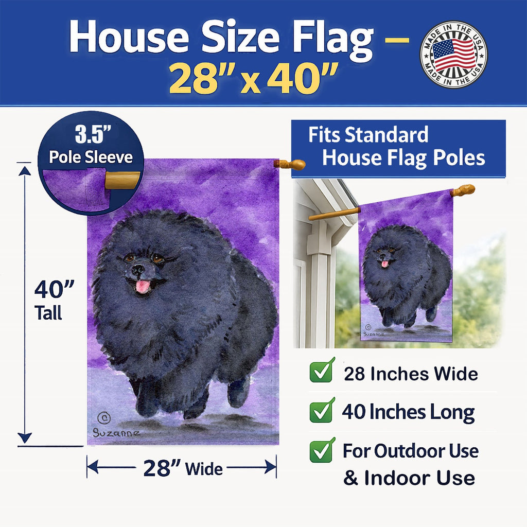 Pomeranian House Flag 28x40 Porch Sleeve Pole Decorative Outside Yard Banner Artwork Wall Hanging, Polyester
