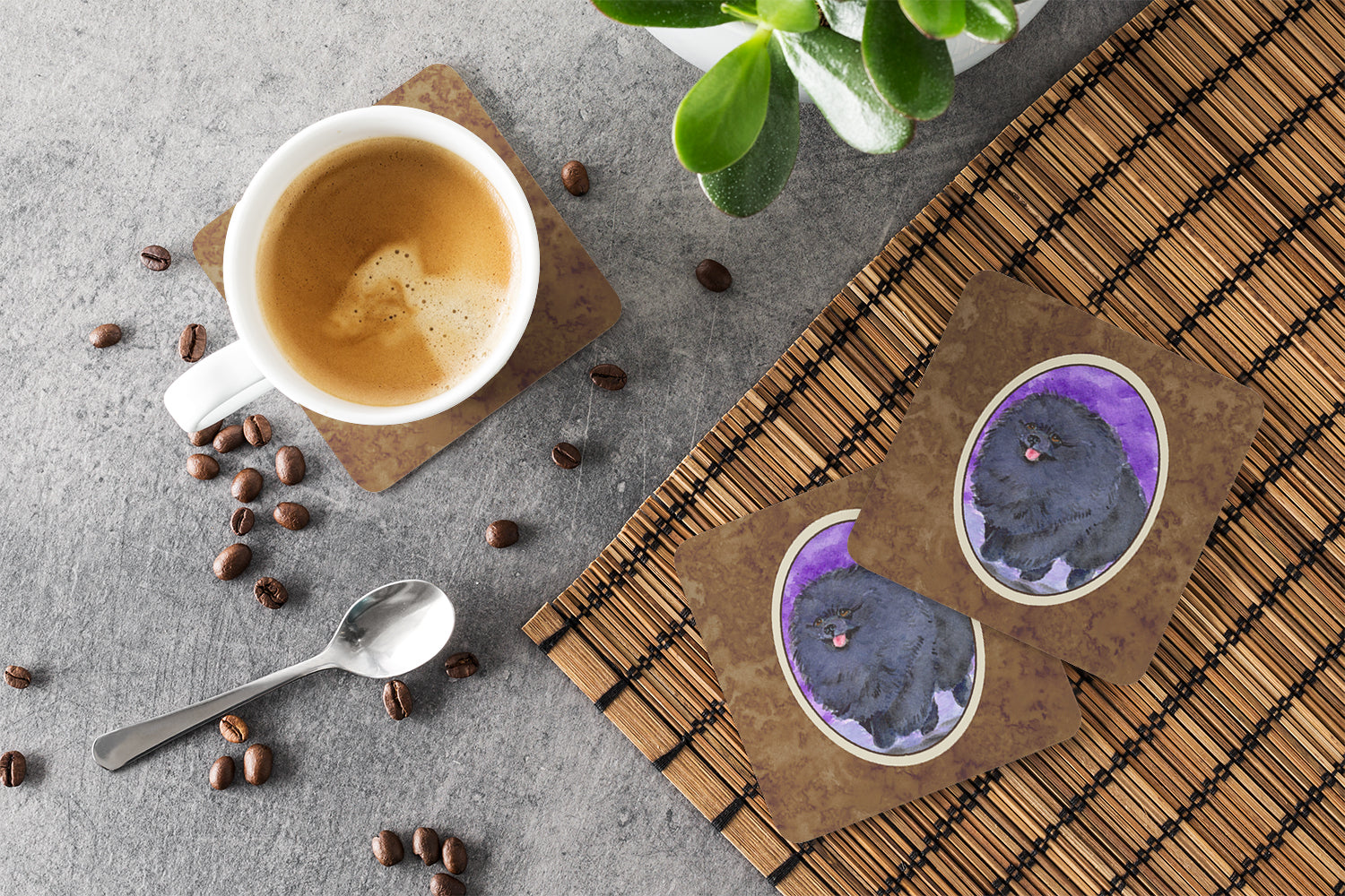 Pomeranian Foam Coasters Set of 4 Cup Coasters for Indoor Outdoor, Tabletop Protection, Anti Slip, Mouse pad Material