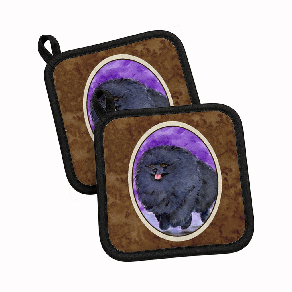 Pomeranian Pot Holder Set of 2 Heat Resistant Quilted Hot Pads 7.5 x 7.5 Inch, Insulated Kitchen Trivets for Cooking & Baking