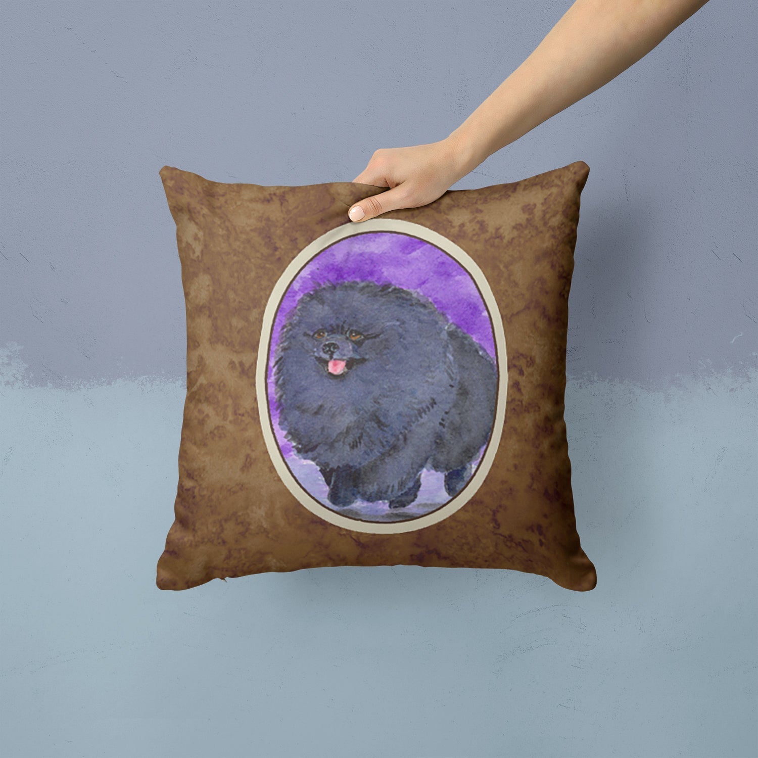 Pomeranian Decorative Throw Pillow 14x14 Indoor Outdoor Accent Cushion, Fabric Cover with Insert for Sofa, Bed, Porch & Living Room