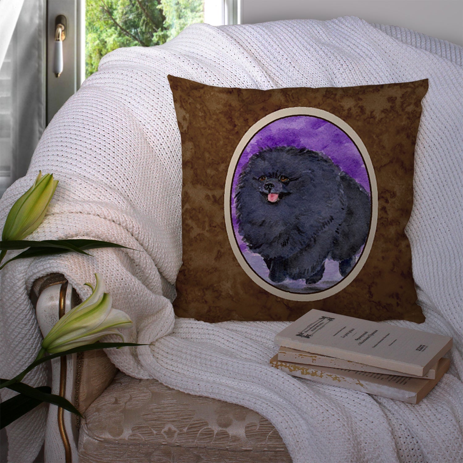 Pomeranian Decorative Throw Pillow 14x14 Indoor Outdoor Accent Cushion, Fabric Cover with Insert for Sofa, Bed, Porch & Living Room