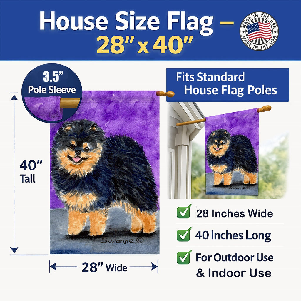 Pomeranian House Flag 28x40 Porch Sleeve Pole Decorative Outside Yard Banner Artwork Wall Hanging, Polyester