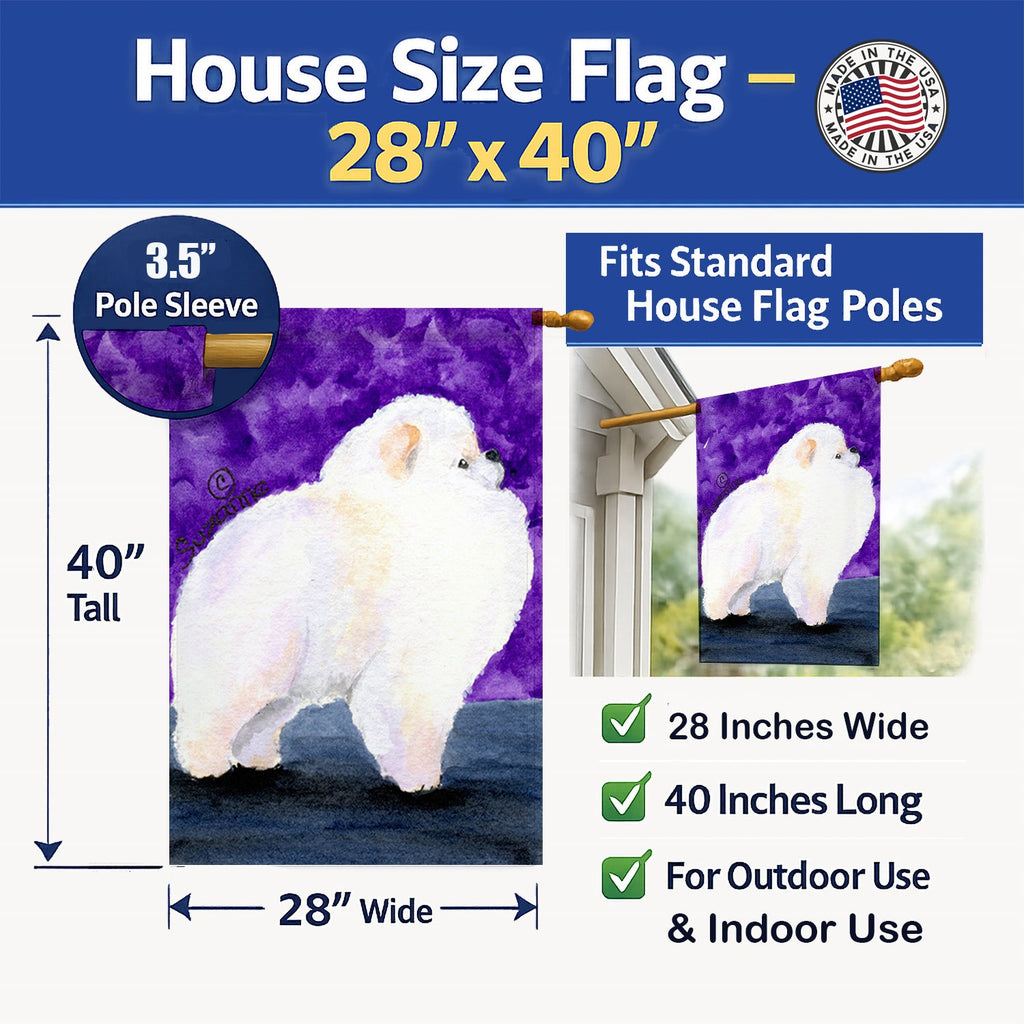 Pomeranian House Flag 28x40 Porch Sleeve Pole Decorative Outside Yard Banner Artwork Wall Hanging, Polyester