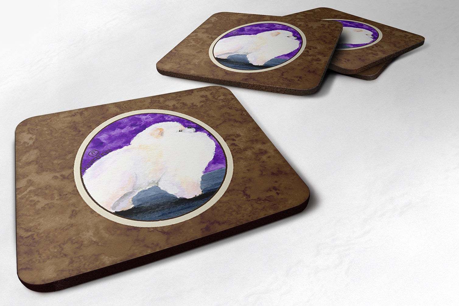Pomeranian Foam Coasters Set of 4 Cup Coasters for Indoor Outdoor, Tabletop Protection, Anti Slip, Mouse pad Material