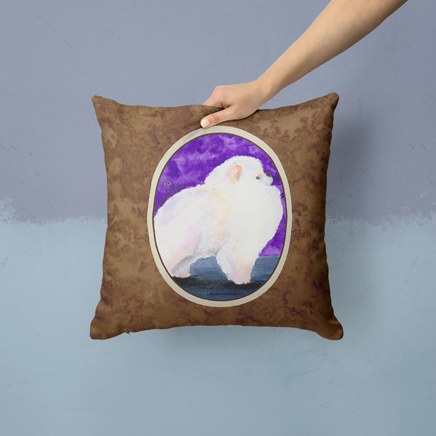 Pomeranian Decorative Throw Pillow 14x14 Indoor Outdoor Accent Cushion, Fabric Cover with Insert for Sofa, Bed, Porch & Living Room