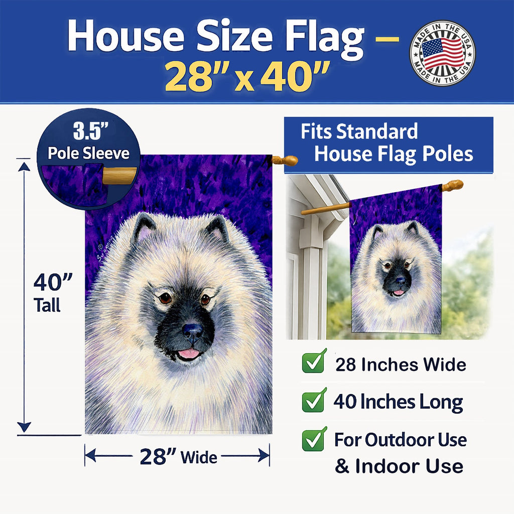 Keeshond House Flag 28x40 Porch Sleeve Pole Decorative Outside Yard Banner Artwork Wall Hanging, Polyester